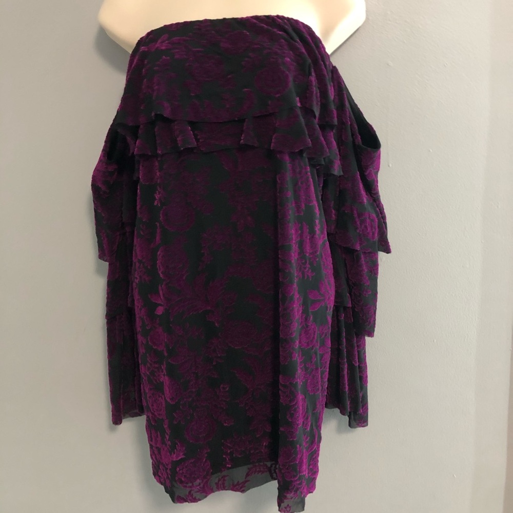 Velvet floral over the shoulder dress